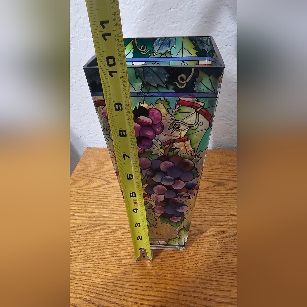 AMIA Studios • Hand Paint Glass Vase Grape Vines 10” - Picture 8 of 9